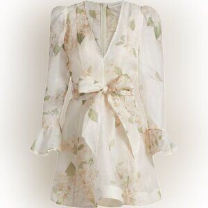 Zimmermann  illuminati Floral V-Neck Dress with Bow size 0  XS